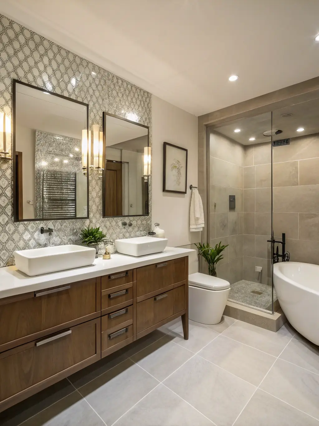 A recently renovated bathroom with new tiles, a modern vanity, and updated fixtures, showcasing a full bathroom renovation service.